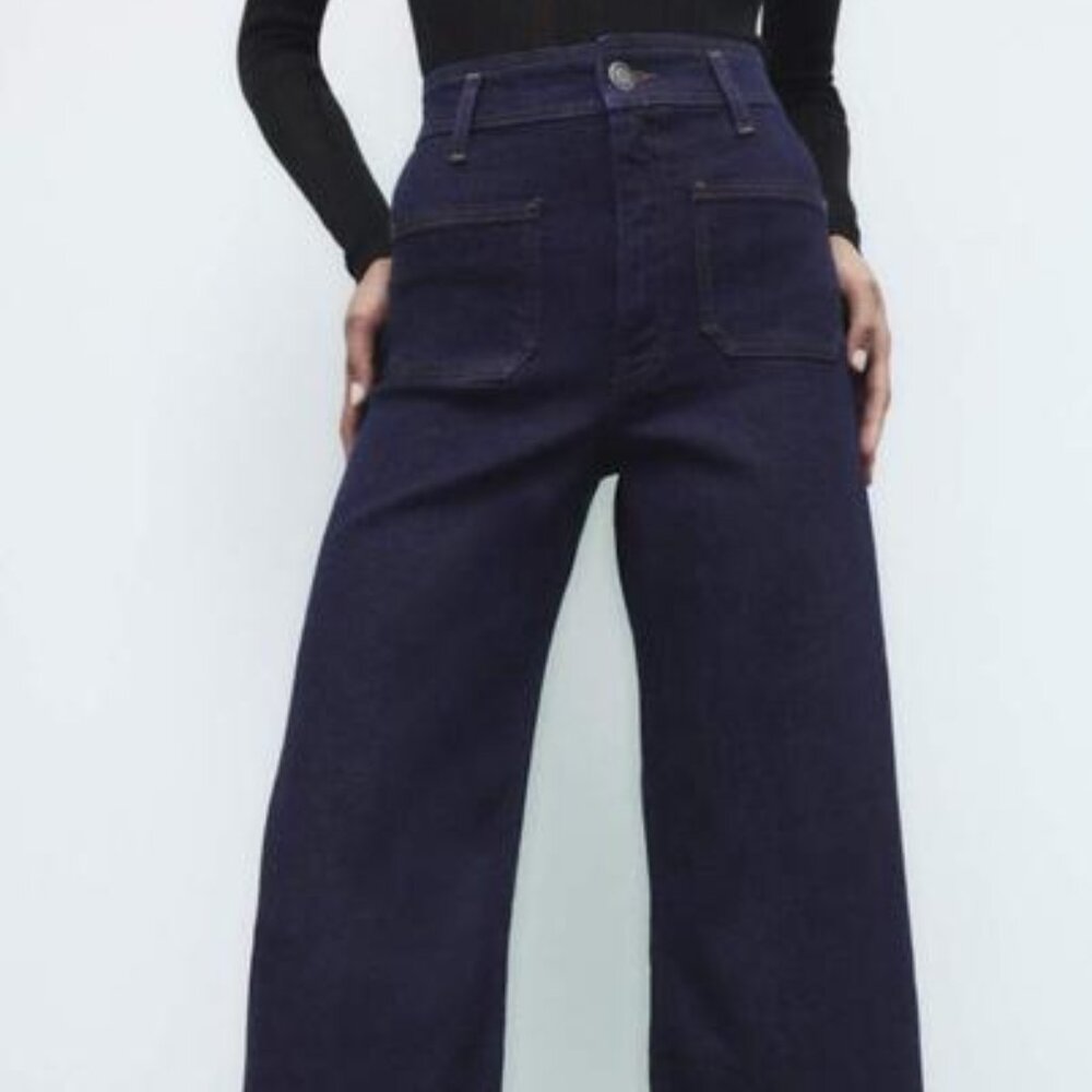 ZARA The Marine Straight High Waist Flared Ankle Jeans Blue Size 4 2553 284 14"